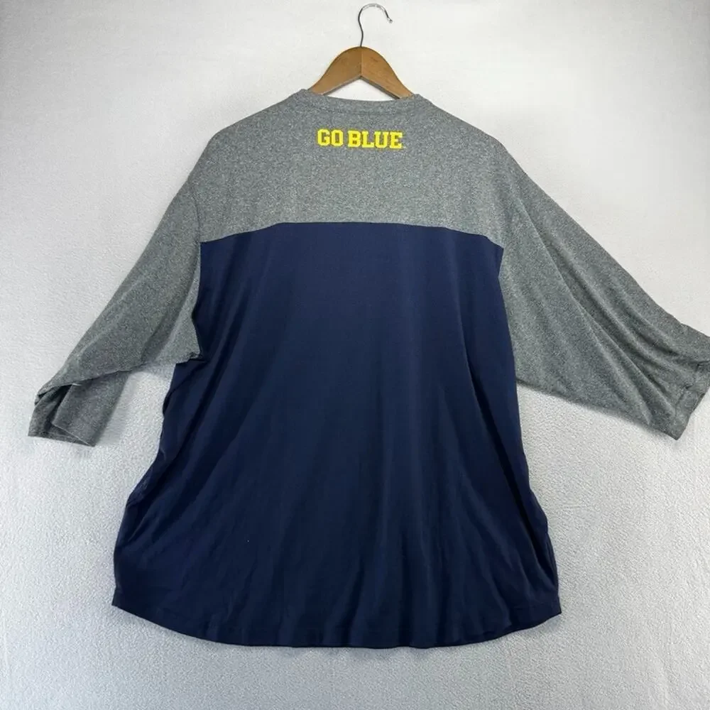 University Of michigan Shirt Mens 3XL Blue Gray Two Tone Half Sleeve henley nike
